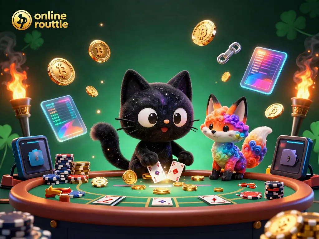 Experience online roulette at a cosmic casino table with a black hole cat and nebula fox.