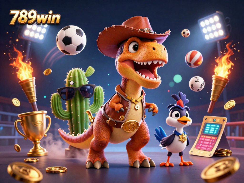 Experience exciting sports action with 789win in this vibrant casino illustration featuring animated characters.