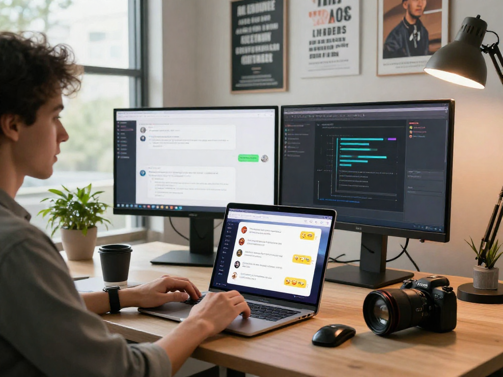 Engaging spicy AI chat interface on a modern workspace setup showcasing vibrant emojis.