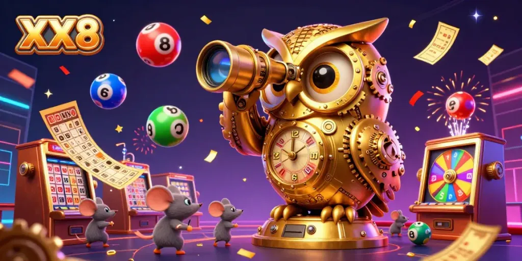 Engage with XX8's vibrant casino world full of animated characters and colorful gaming elements.